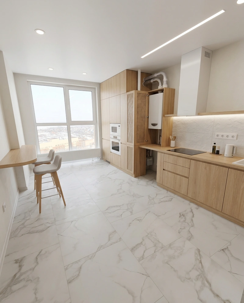 Дизайн кухни в стиле Сканди — фото интерьера от нейросети RoomGPT