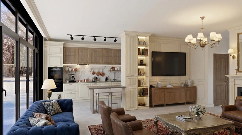 Дизайн интерьера в стиле Классика — Гостиная от нейросети RoomGPT