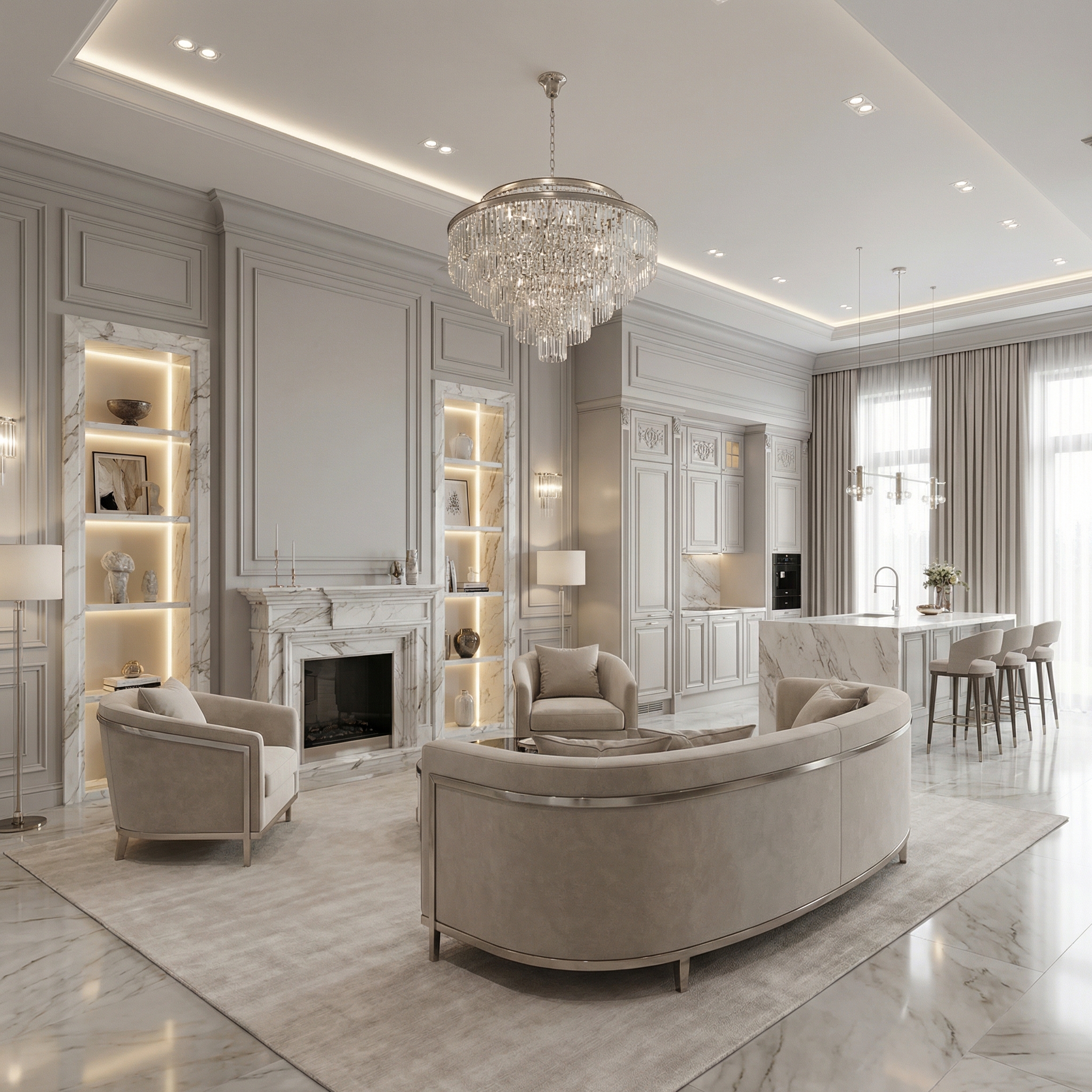 Дизайн гостиной в стиле Классика — фото интерьера от нейросети RoomGPT