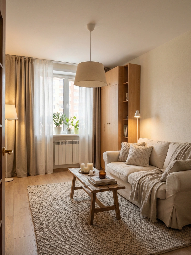 Дизайн интерьера в стиле Хюгге — Гостиная от нейросети RoomGPT