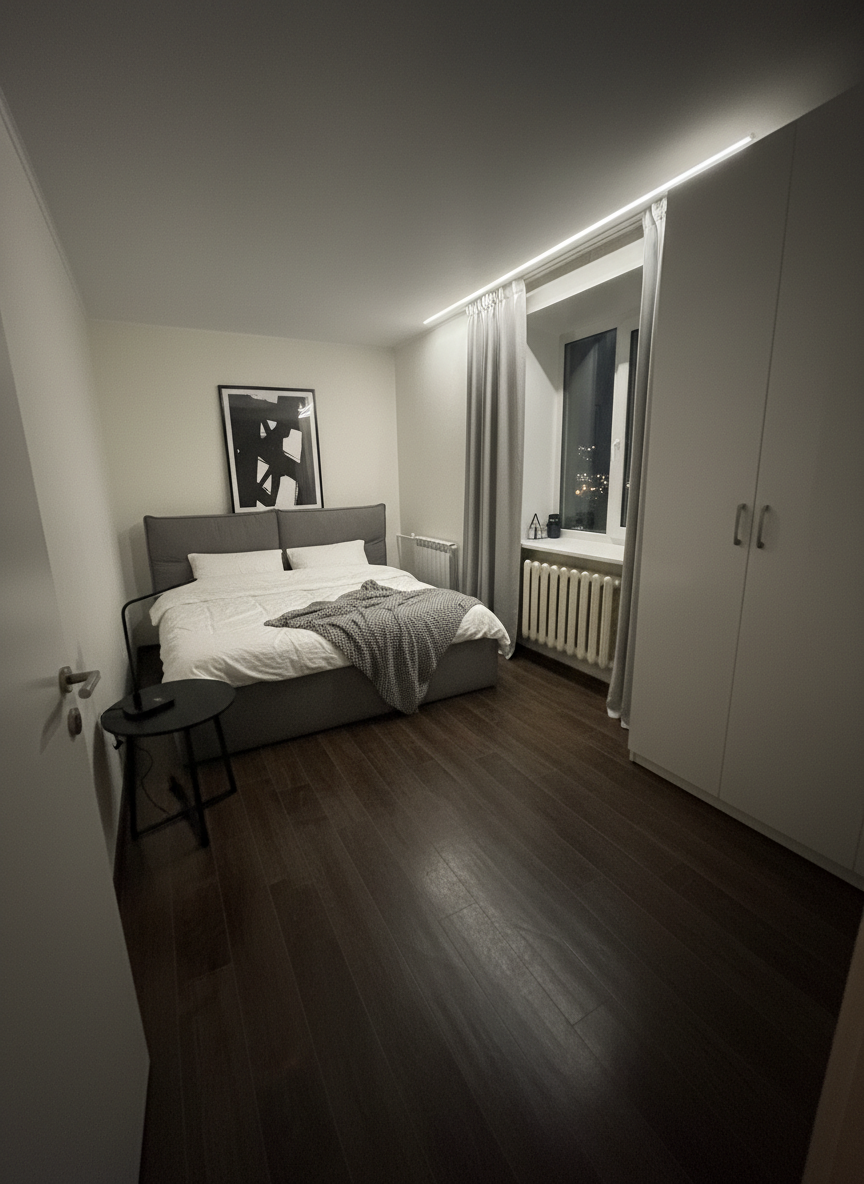 Дизайн спальни в стиле Минимализм — фото интерьера от нейросети RoomGPT