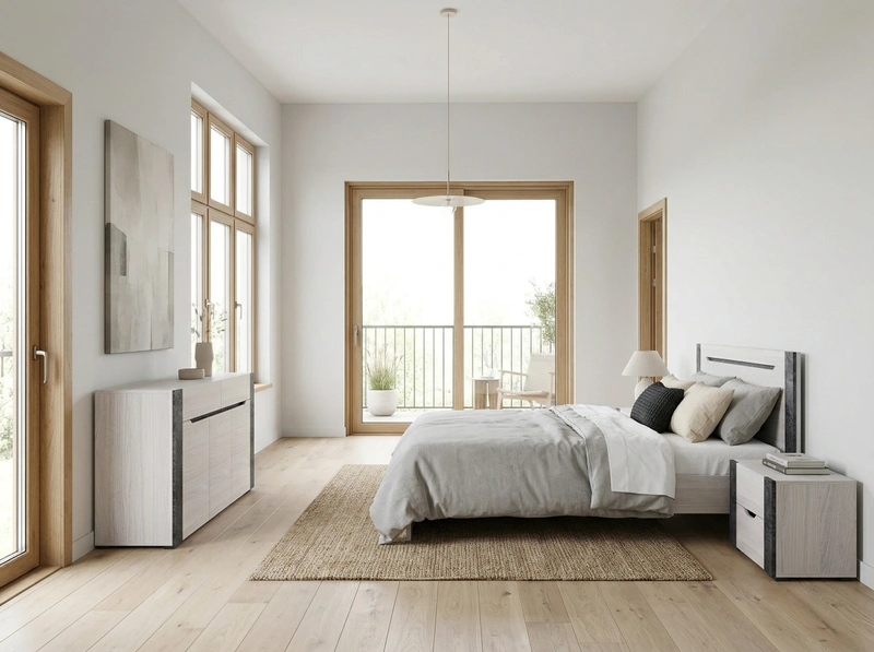 Дизайн спальни в стиле Сканди — фото интерьера от нейросети RoomGPT