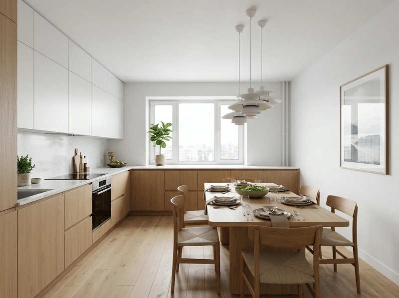 Дизайн кухни в стиле Сканди — фото интерьера от нейросети RoomGPT