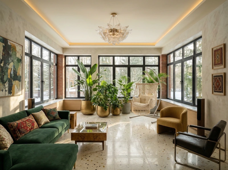 Дизайн гостиной в стиле Эклектика — фото интерьера от нейросети RoomGPT