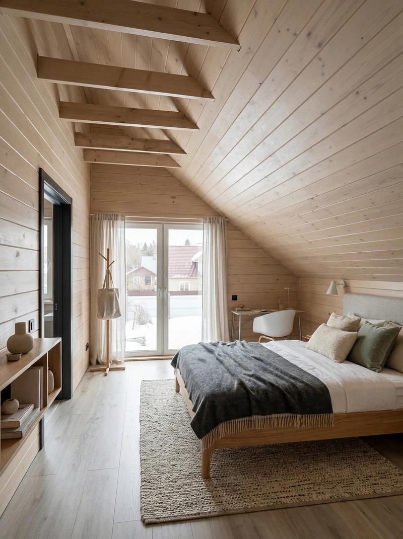 Дизайн спальни в стиле Сканди — фото интерьера от нейросети RoomGPT