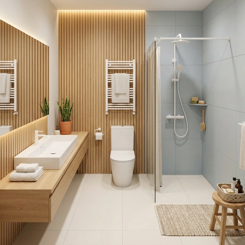 Дизайн ванной в стиле Хюгге — фото интерьера от нейросети RoomGPT