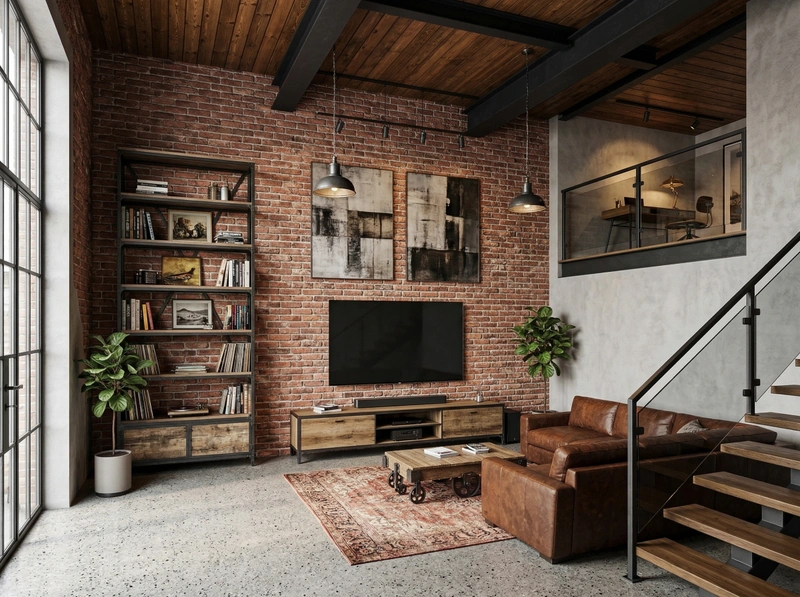 Дизайн гостиной в стиле Лофт — фото интерьера от нейросети RoomGPT