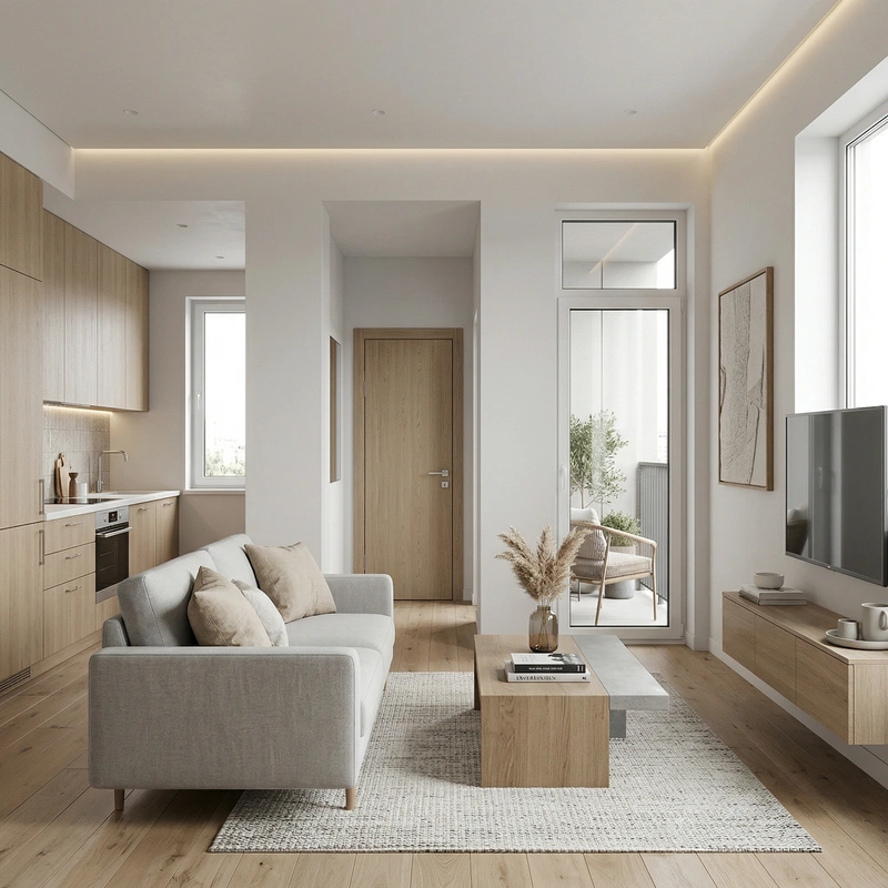 Дизайн гостиной в стиле Сканди — фото интерьера от нейросети RoomGPT