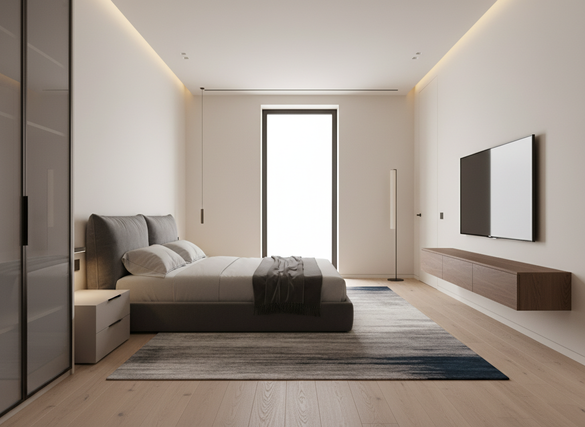 Дизайн спальни в стиле Минимализм — фото интерьера от нейросети RoomGPT