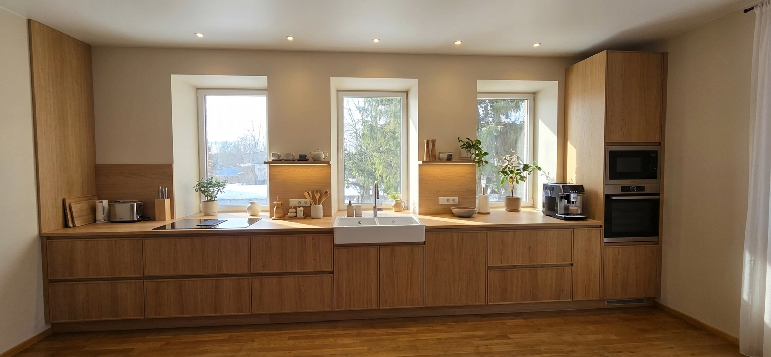 Дизайн кухни в стиле Japandi — фото интерьера от нейросети RoomGPT