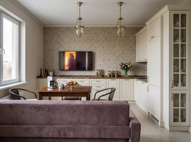 Дизайн кухни в стиле Классика — фото интерьера от нейросети RoomGPT