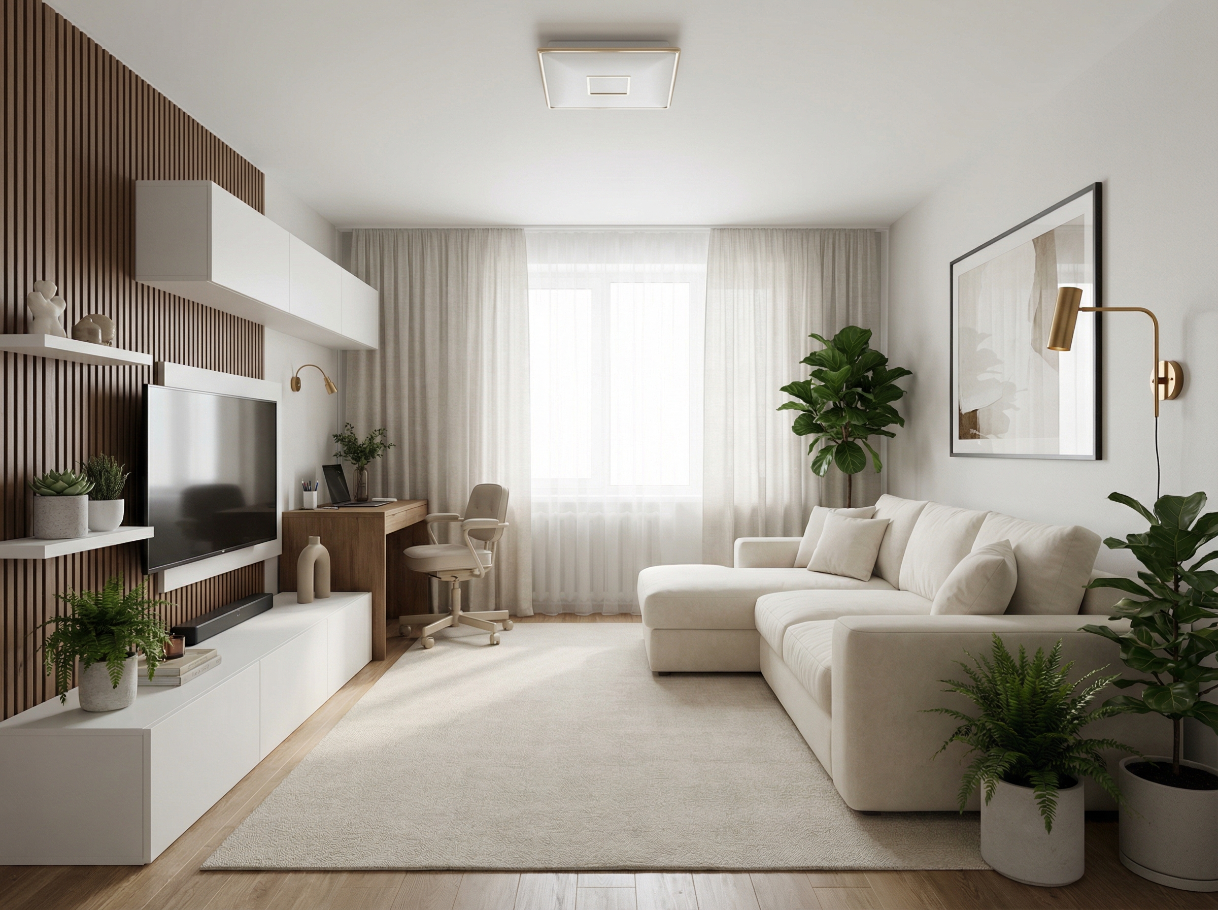 Дизайн гостиной в стиле Japandi — фото интерьера от нейросети RoomGPT