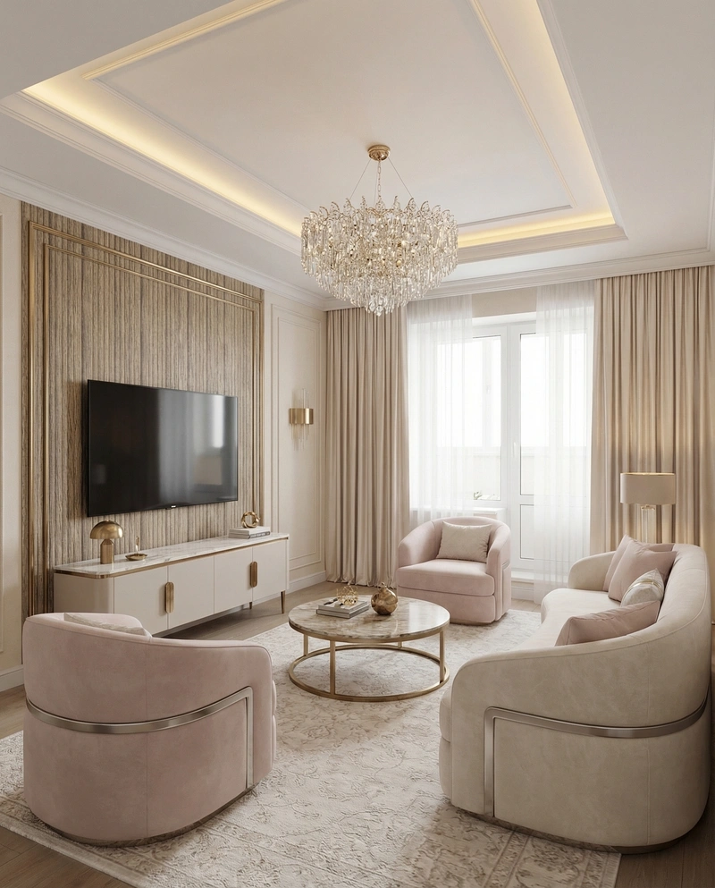 Дизайн гостиной в стиле Неоклассика — фото интерьера от нейросети RoomGPT