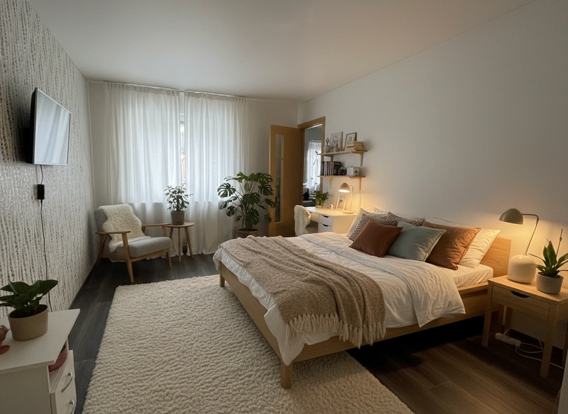 Дизайн интерьера в стиле Хюгге — Спальня от нейросети RoomGPT