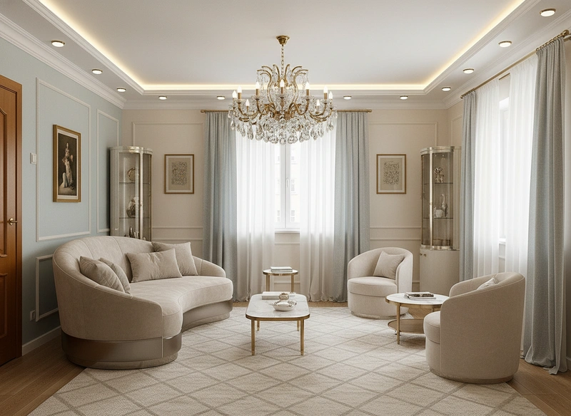 Дизайн интерьера в стиле Неоклассика — Гостиная от нейросети RoomGPT