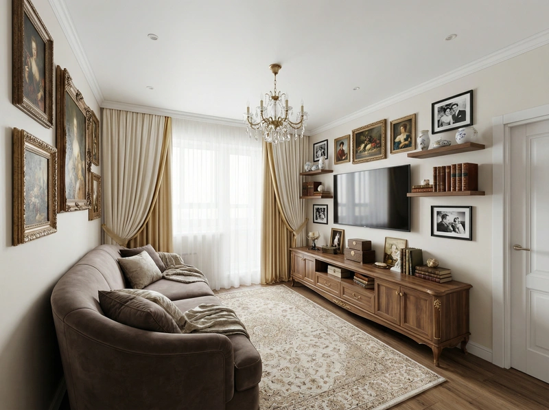 Дизайн интерьера в стиле Классика — Гостиная от нейросети RoomGPT