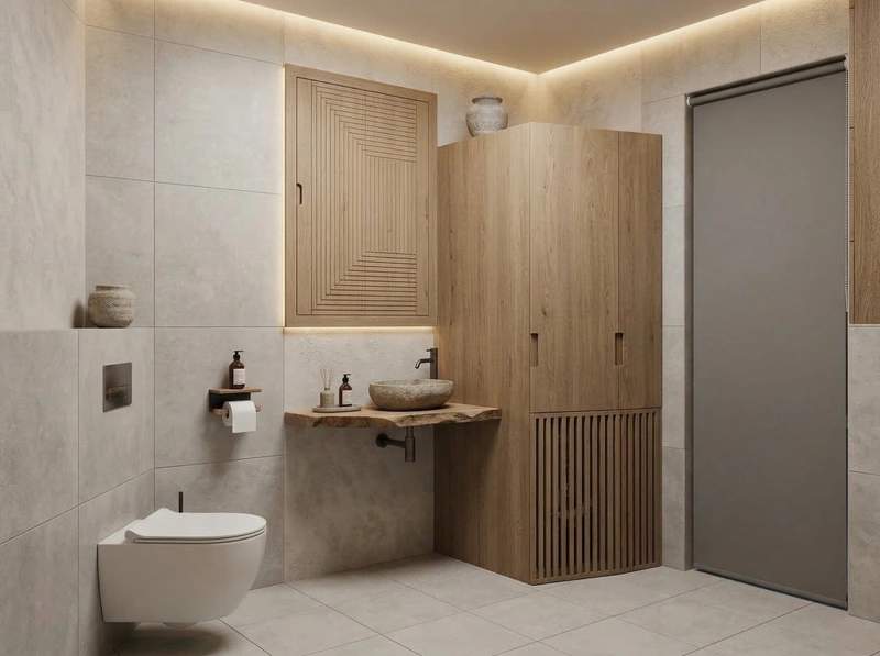 Дизайн ванной в стиле Japandi — фото интерьера от нейросети RoomGPT