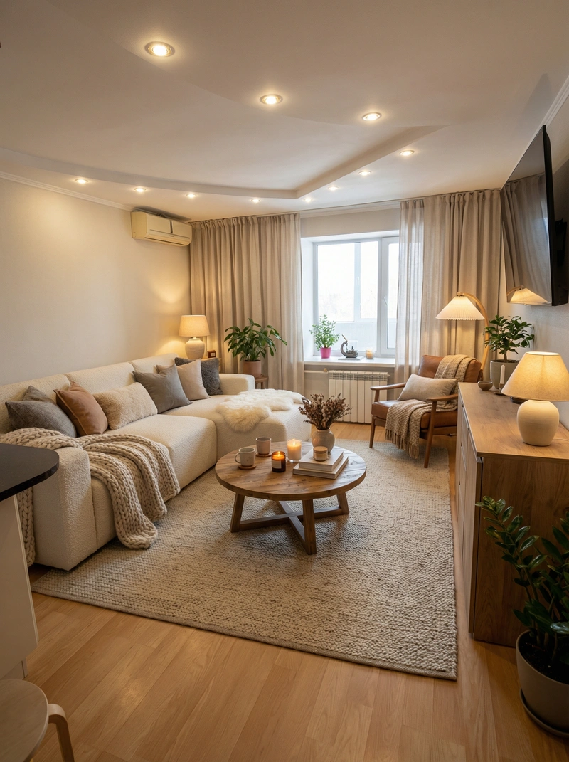 Дизайн интерьера в стиле Хюгге — Гостиная от нейросети RoomGPT