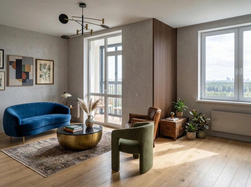 Дизайн гостиной в стиле Эклектика — фото интерьера от нейросети RoomGPT