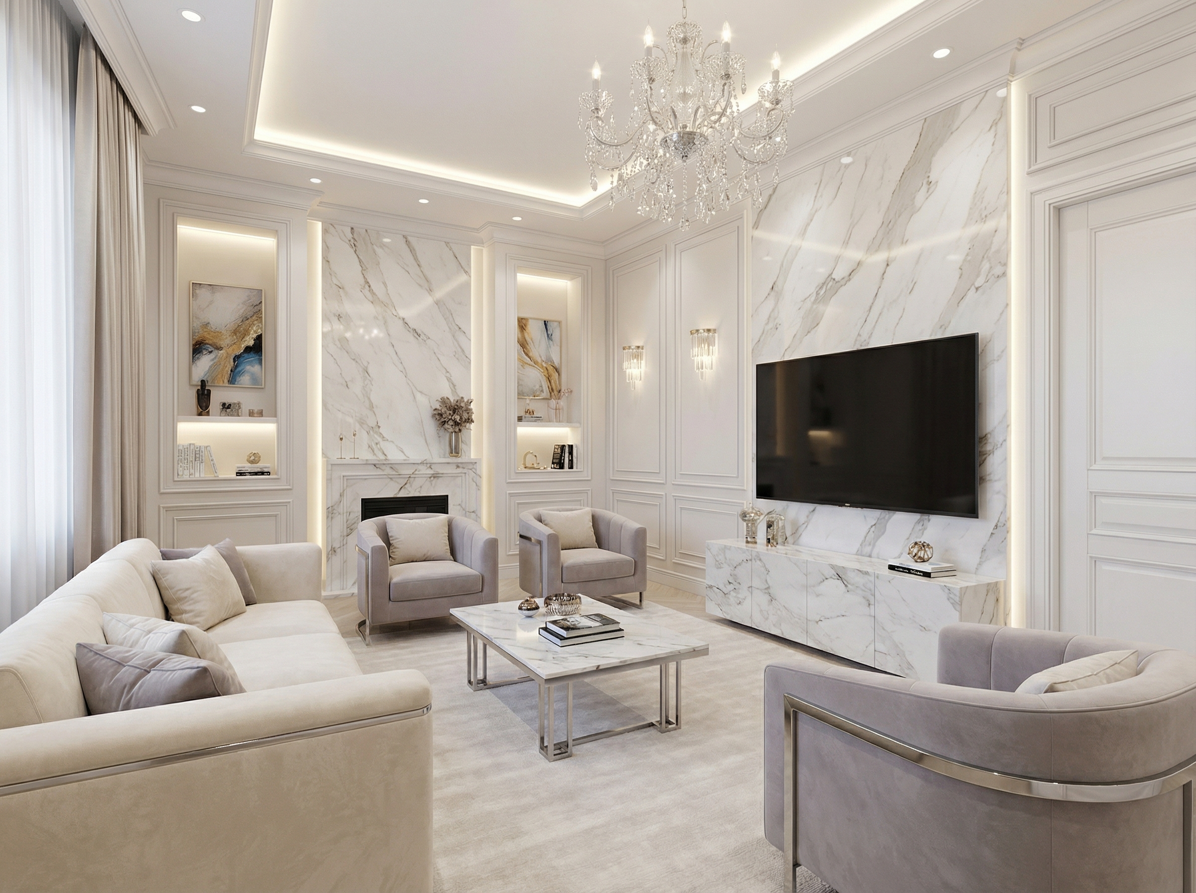 Дизайн гостиной в стиле Классика — фото интерьера от нейросети RoomGPT