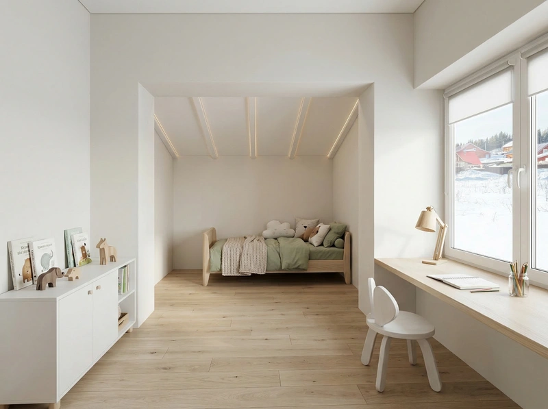 Дизайн детской в стиле Сканди — фото интерьера от нейросети RoomGPT