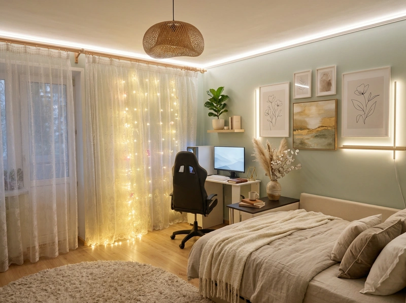 Дизайн спальни в стиле Хюгге — фото интерьера от нейросети RoomGPT