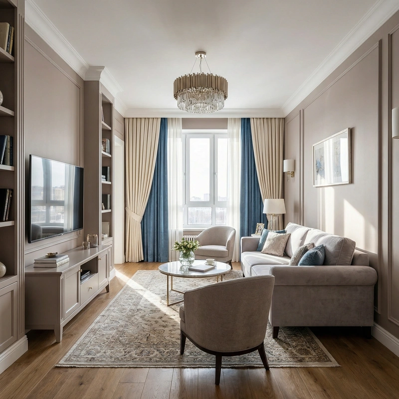 Дизайн интерьера в стиле Классика — Гостиная от нейросети RoomGPT