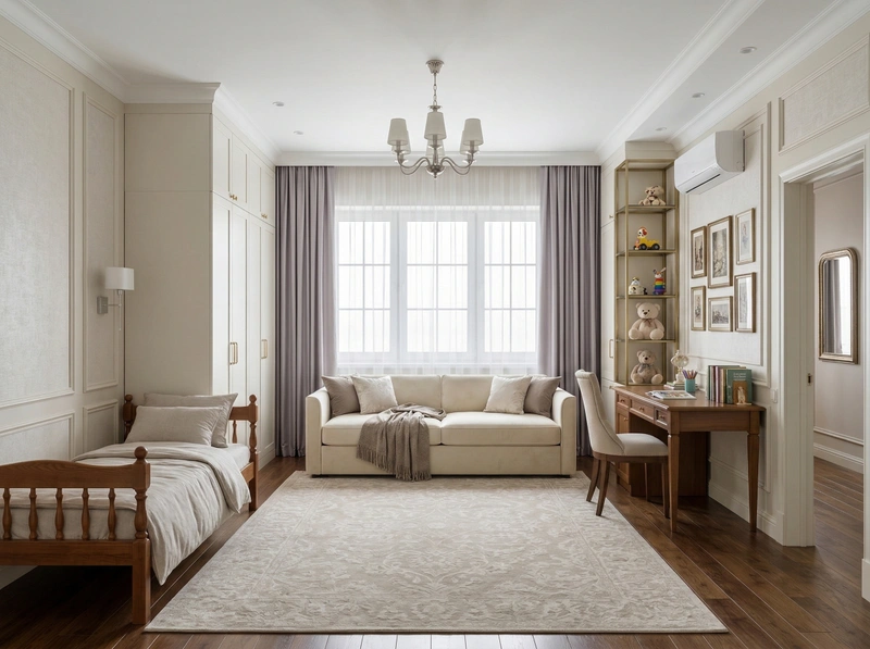 Дизайн детской в стиле Классика — фото интерьера от нейросети RoomGPT