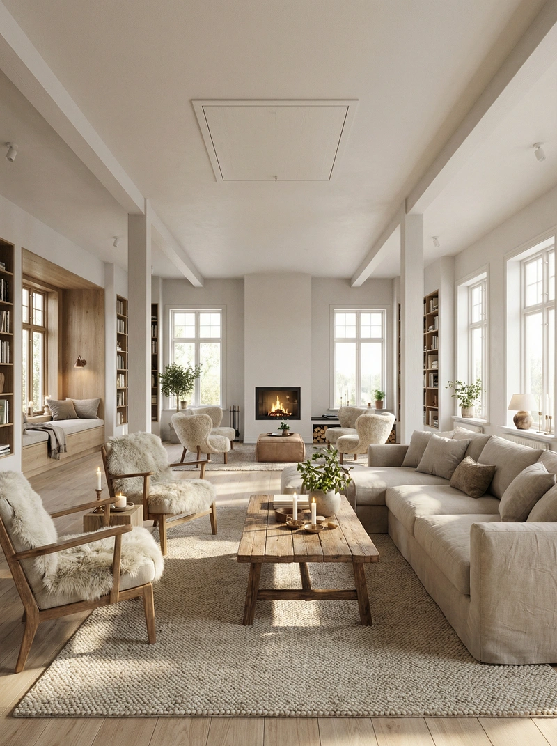 Дизайн интерьера в стиле Хюгге — Гостиная от нейросети RoomGPT