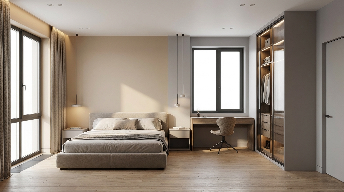 Дизайн спальни в стиле Минимализм — фото интерьера от нейросети RoomGPT