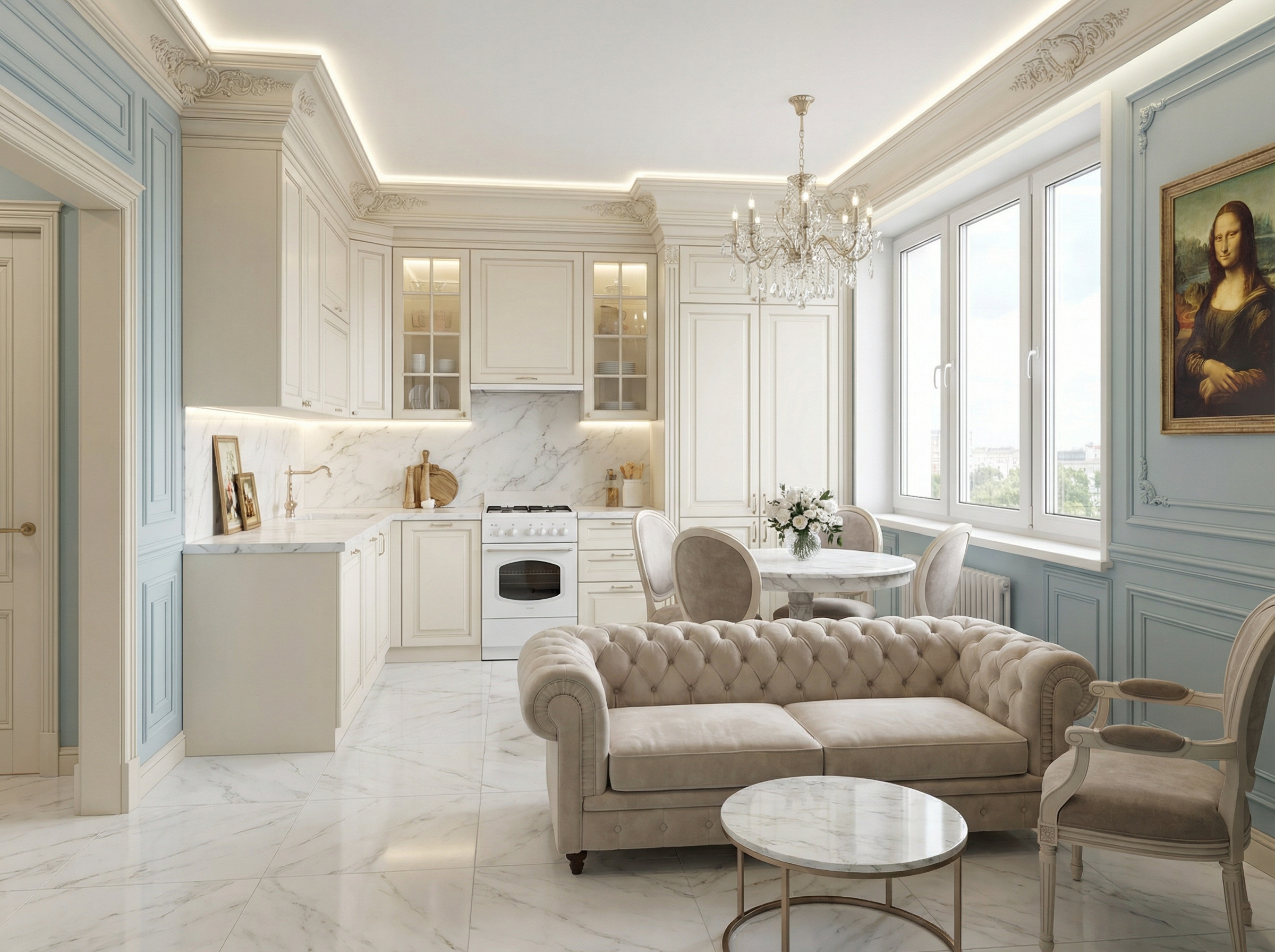 Дизайн кухни в стиле Классика — фото интерьера от нейросети RoomGPT