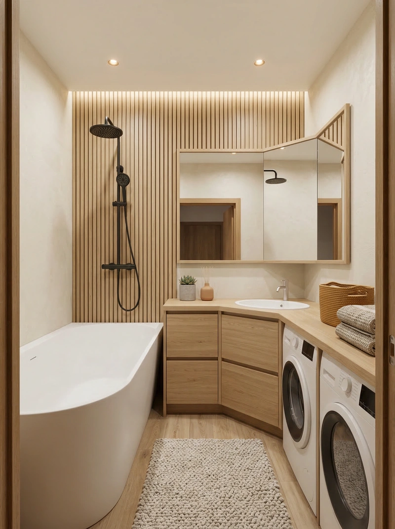 Дизайн ванной в стиле Хюгге — фото интерьера от нейросети RoomGPT