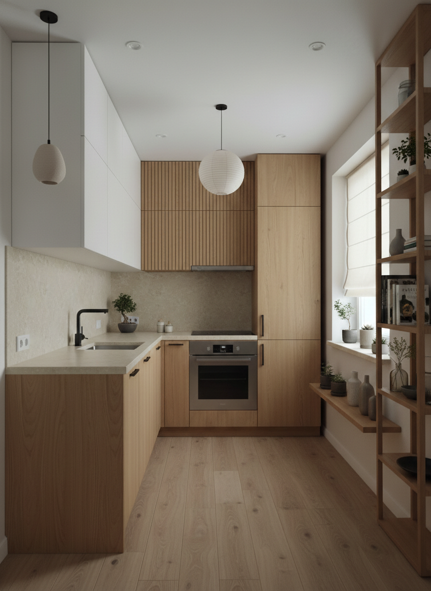 Дизайн кухни в стиле Japandi — фото интерьера от нейросети RoomGPT