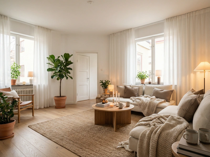 Дизайн интерьера в стиле Хюгге — Гостиная от нейросети RoomGPT