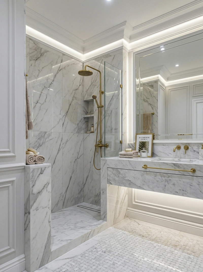 Дизайн ванной в стиле Классика — фото интерьера от нейросети RoomGPT