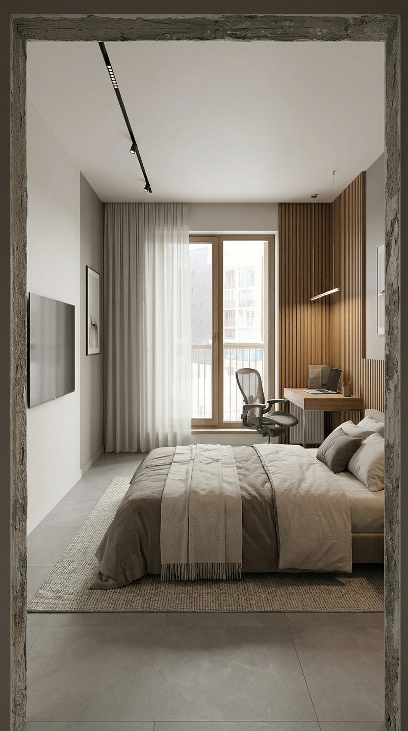 Дизайн спальни в стиле Минимализм — фото интерьера от нейросети RoomGPT