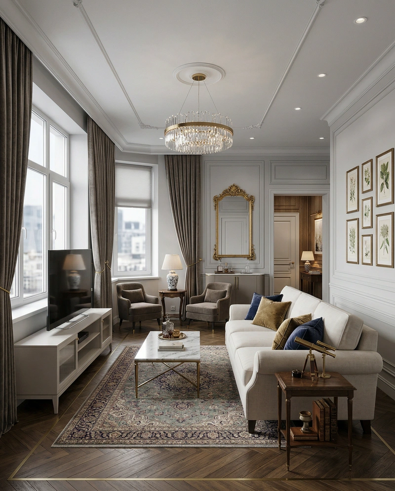 Дизайн интерьера в стиле Классика — Гостиная от нейросети RoomGPT