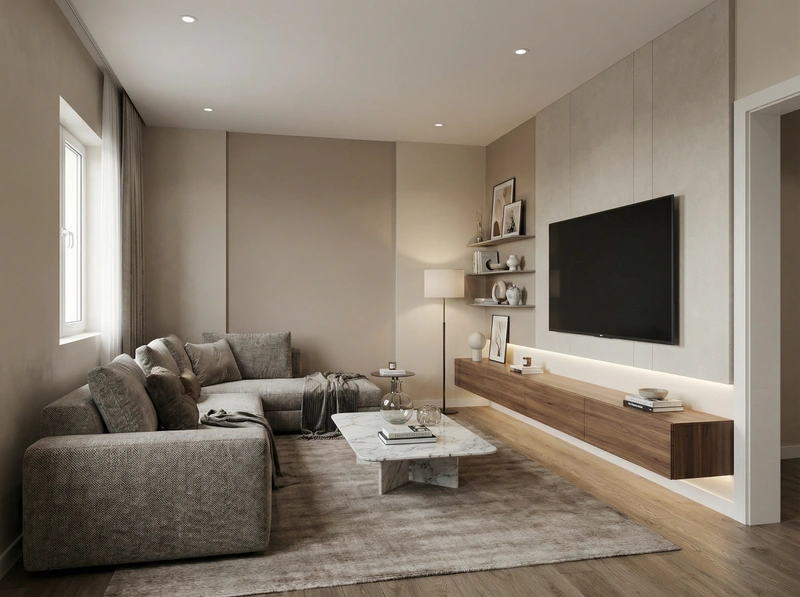 Дизайн интерьера в стиле Контемпорари — Гостиная от нейросети RoomGPT