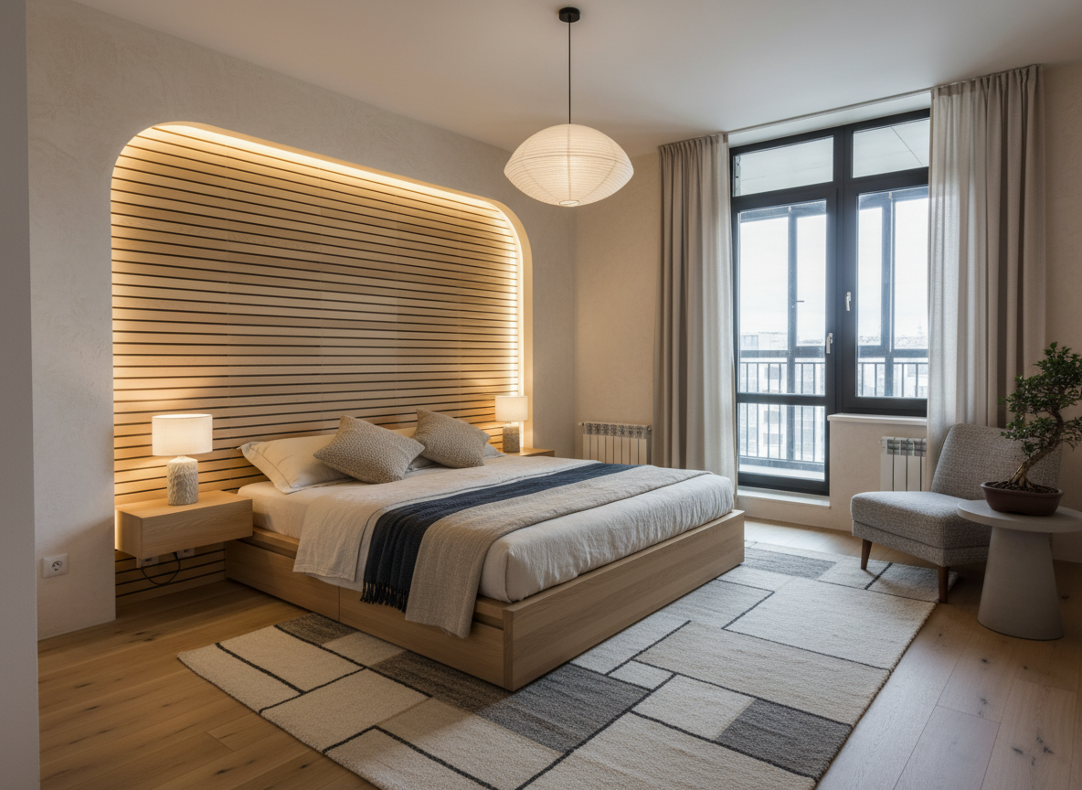 Дизайн спальни в стиле Japandi — фото интерьера от нейросети RoomGPT