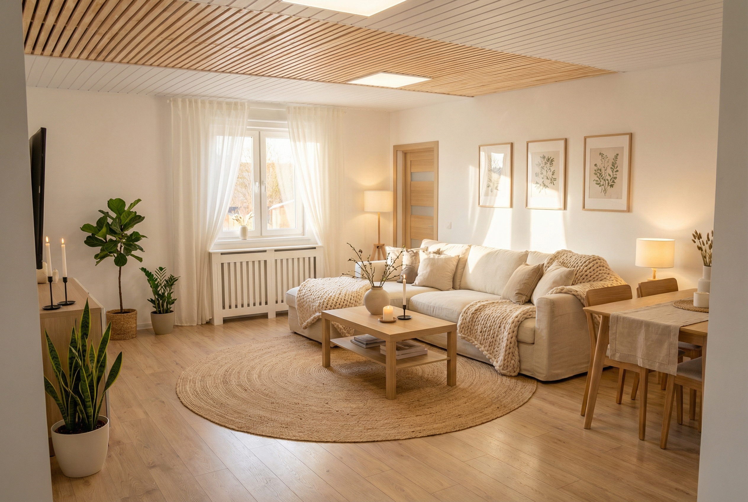 Дизайн гостиной в стиле Хюгге — фото интерьера от нейросети RoomGPT