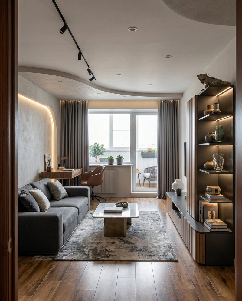 Дизайн гостиной в стиле Контемпорари — фото интерьера от нейросети RoomGPT