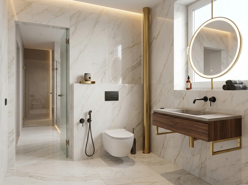 Дизайн ванной в стиле Контемпорари — фото интерьера от нейросети RoomGPT