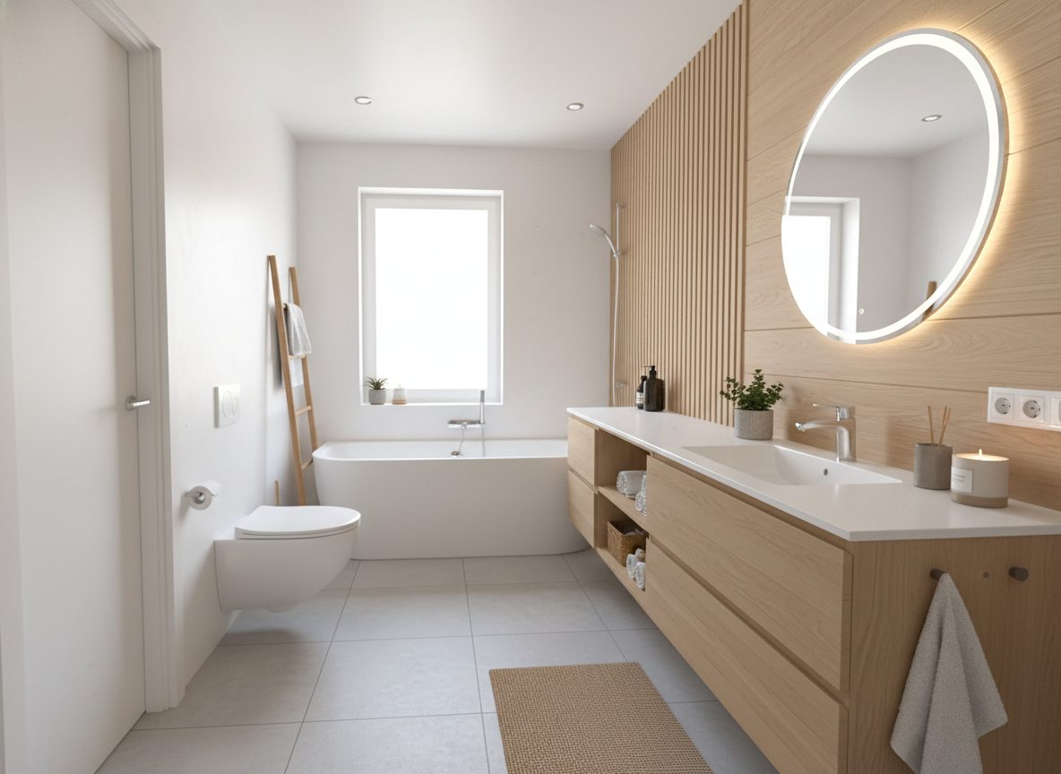 Дизайн ванной в стиле Хюгге — фото интерьера от нейросети RoomGPT