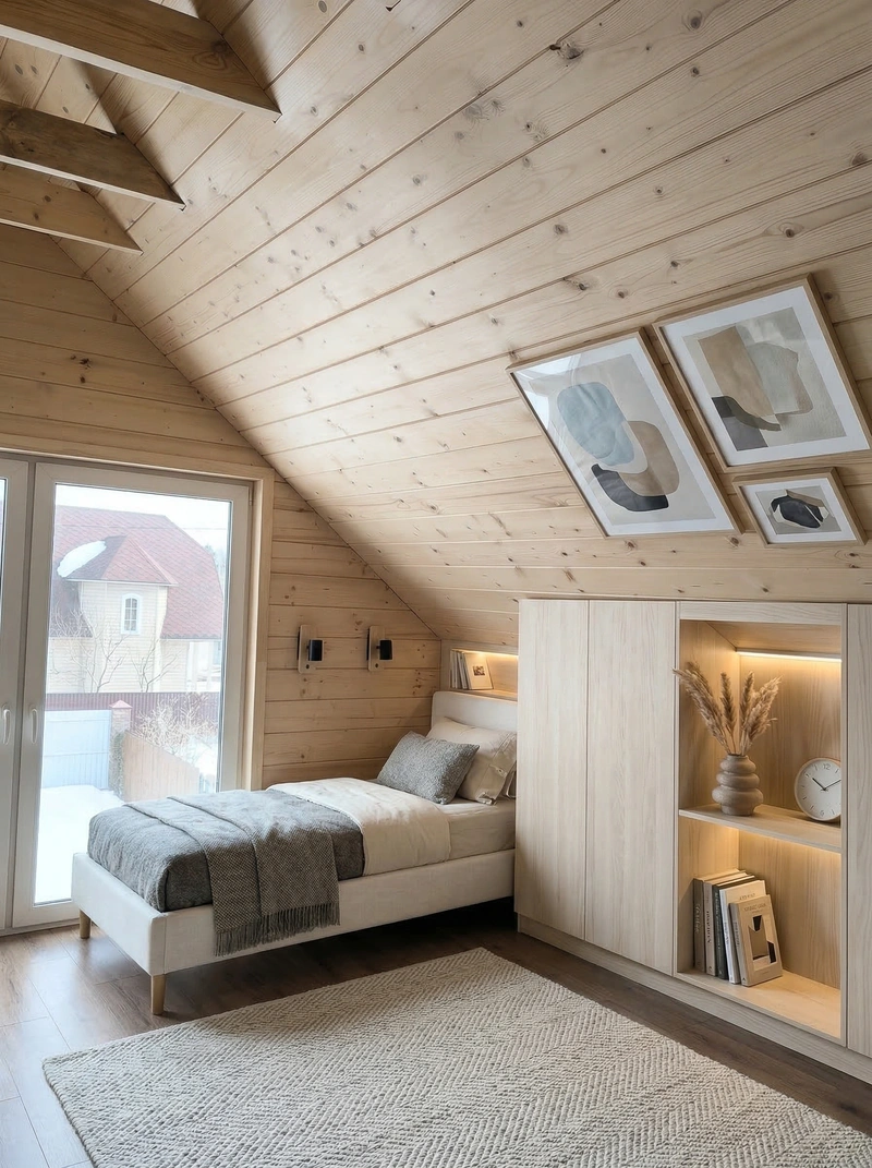 Дизайн спальни в стиле Сканди — фото интерьера от нейросети RoomGPT