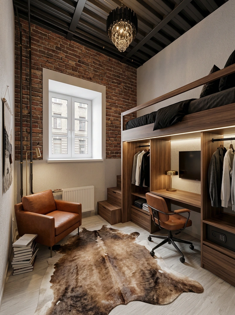 Дизайн интерьера в стиле Лофт — Спальня от нейросети RoomGPT