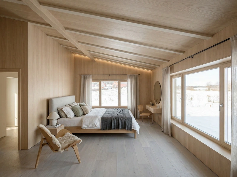 Дизайн спальни в стиле Сканди — фото интерьера от нейросети RoomGPT