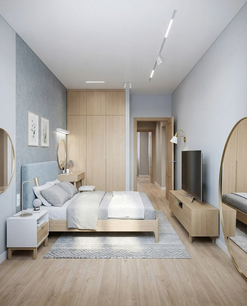 Дизайн спальни в стиле Сканди — фото интерьера от нейросети RoomGPT