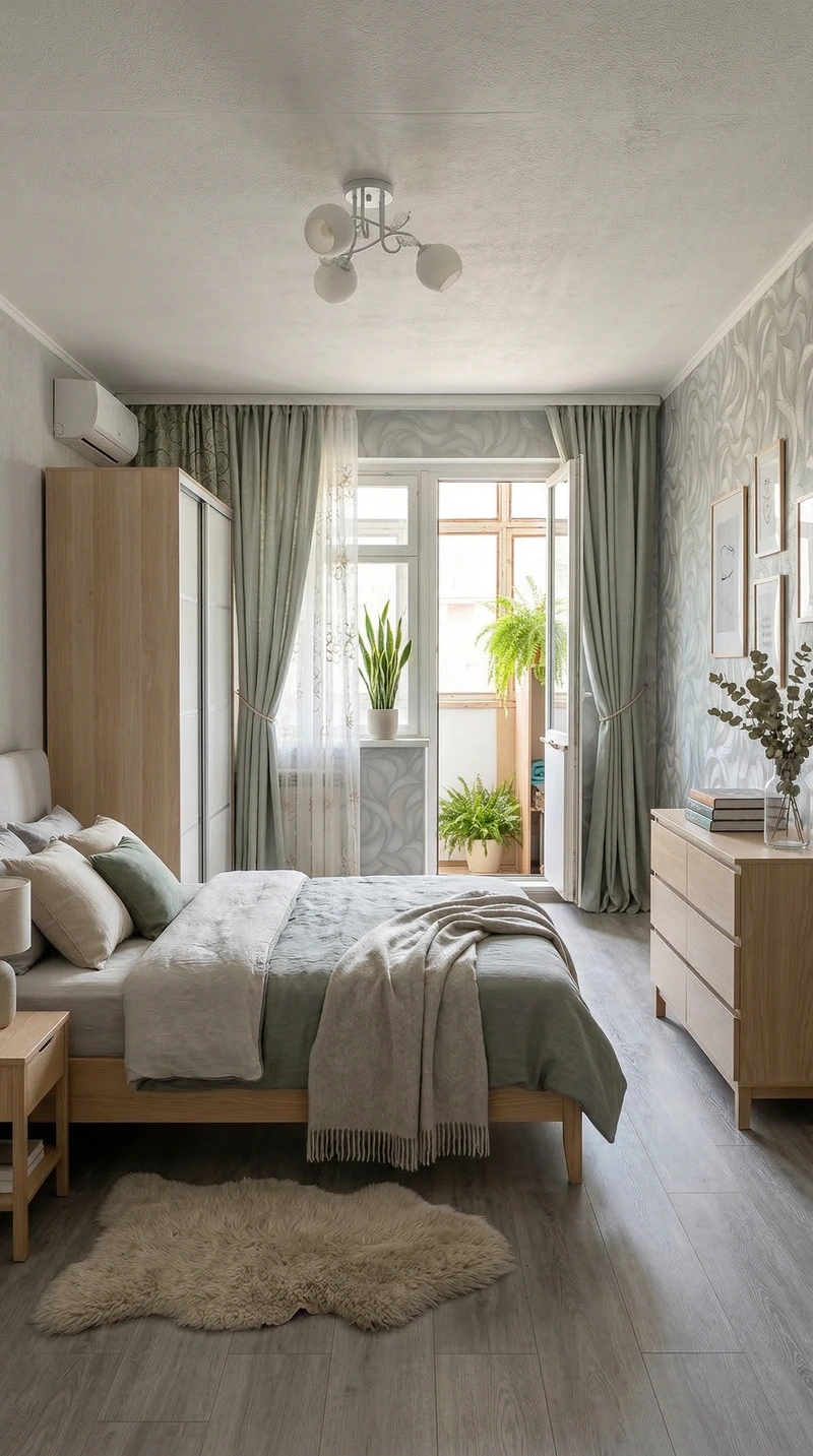 Дизайн спальни в стиле Хюгге — фото интерьера от нейросети RoomGPT