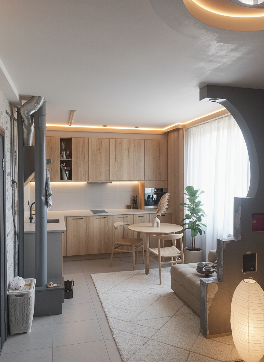 Дизайн гостиной в стиле Japandi — фото интерьера от нейросети RoomGPT