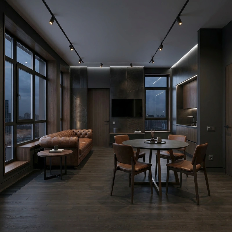 Дизайн гостиной в стиле Блэктэк — фото интерьера от нейросети RoomGPT